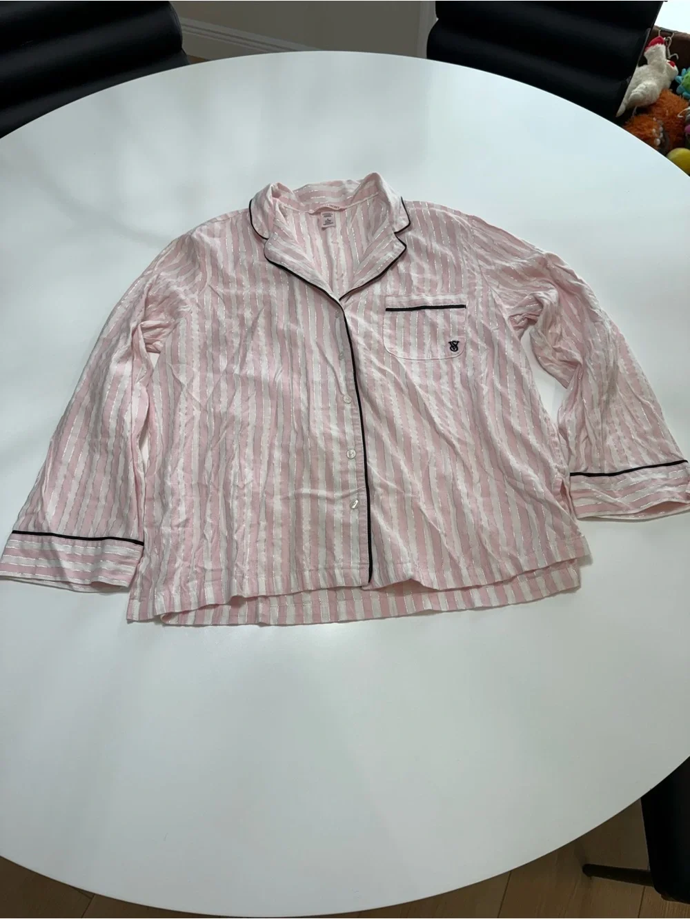 Victoria's Secret Pink Striped Pajama Set with Black Trim Size Medium